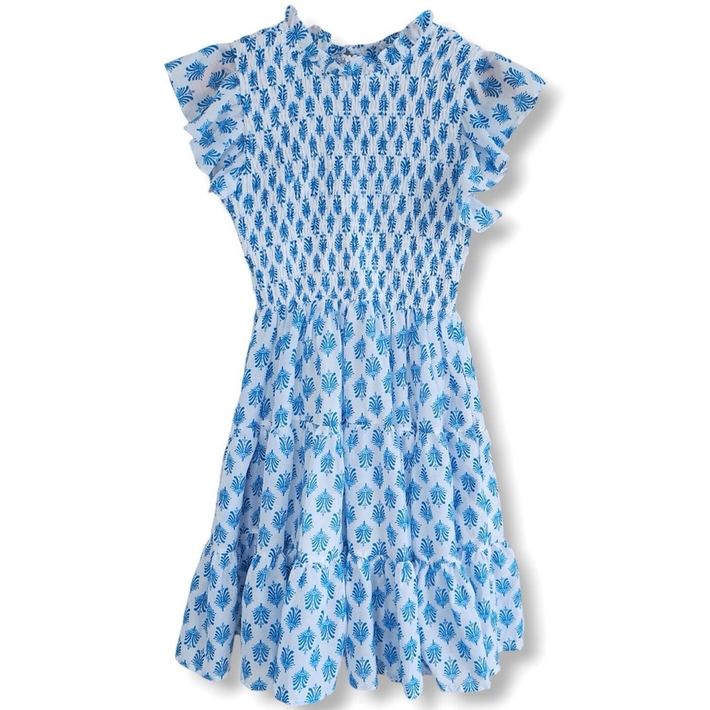 J Marie Annabelle Ruched Blue & White Medium Dress NWOT - Picture 3 of 5